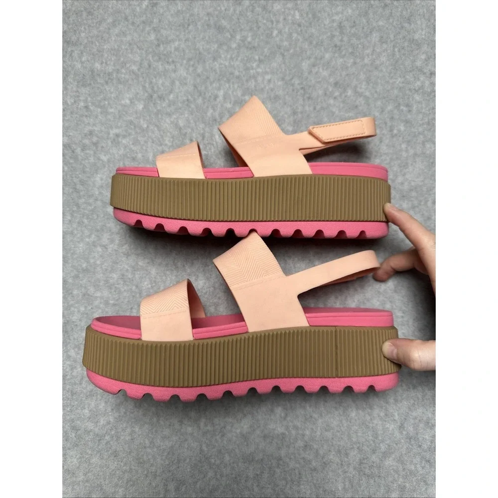 Reef Women Size 7 Water Vista Higher Platform Sandals Hot Pink/Coral/Tan - Picture 2 of 5